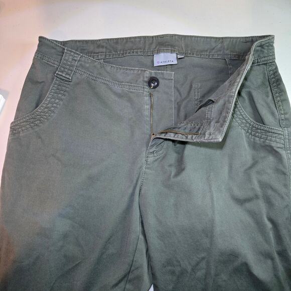 Athleta Mid Rise Zip Leg Green Organic Cotton Stretch Casual Ankle Pants Size 10 - Picture 5 of 5